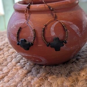 Hand Crafted Black and Brown Beaded Earrings